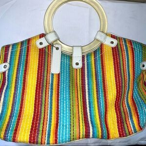 Relic woven and vinyl withe acrylic handle handbag rainbow colors